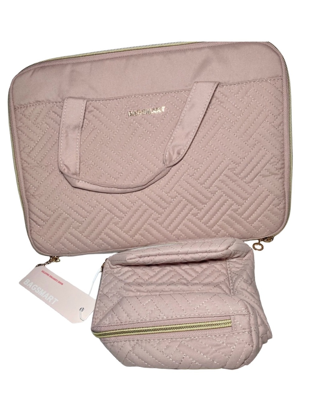 BAGSMART Quilted Laptop Bag Sleeve Pouch & Folding Travel Jewelry Organizer Set